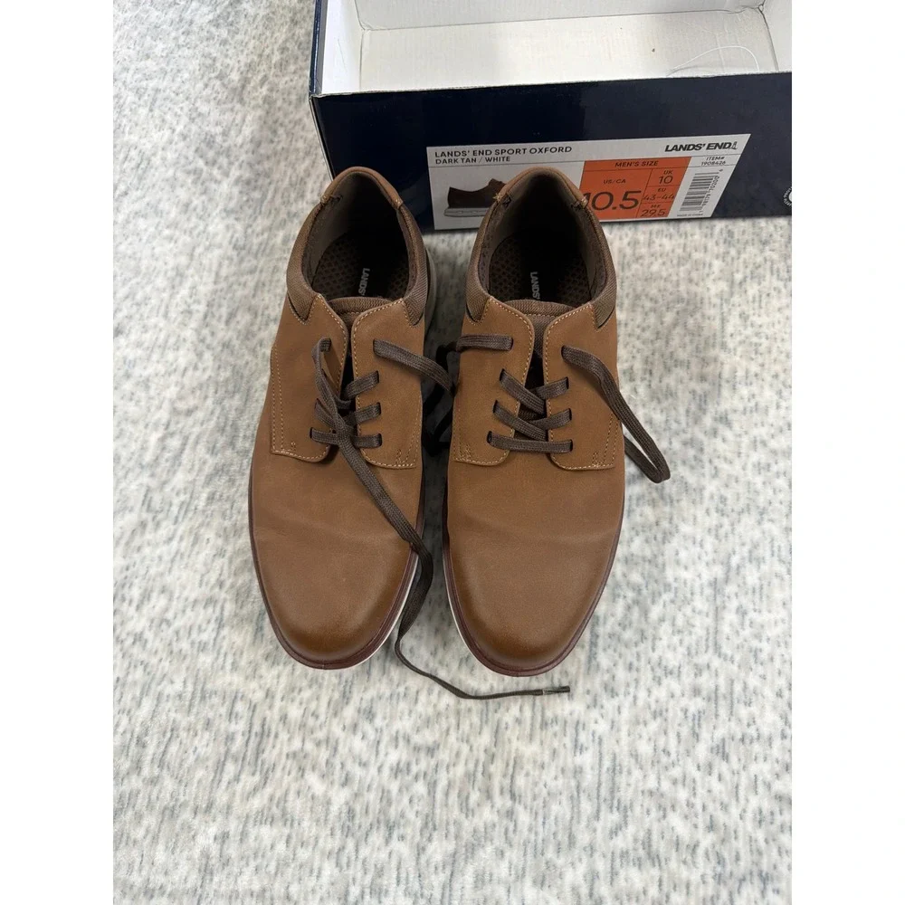 Lands‎ End Mens Sport Oxford Shoes Dark Tan White 1908426 Size 10.5
